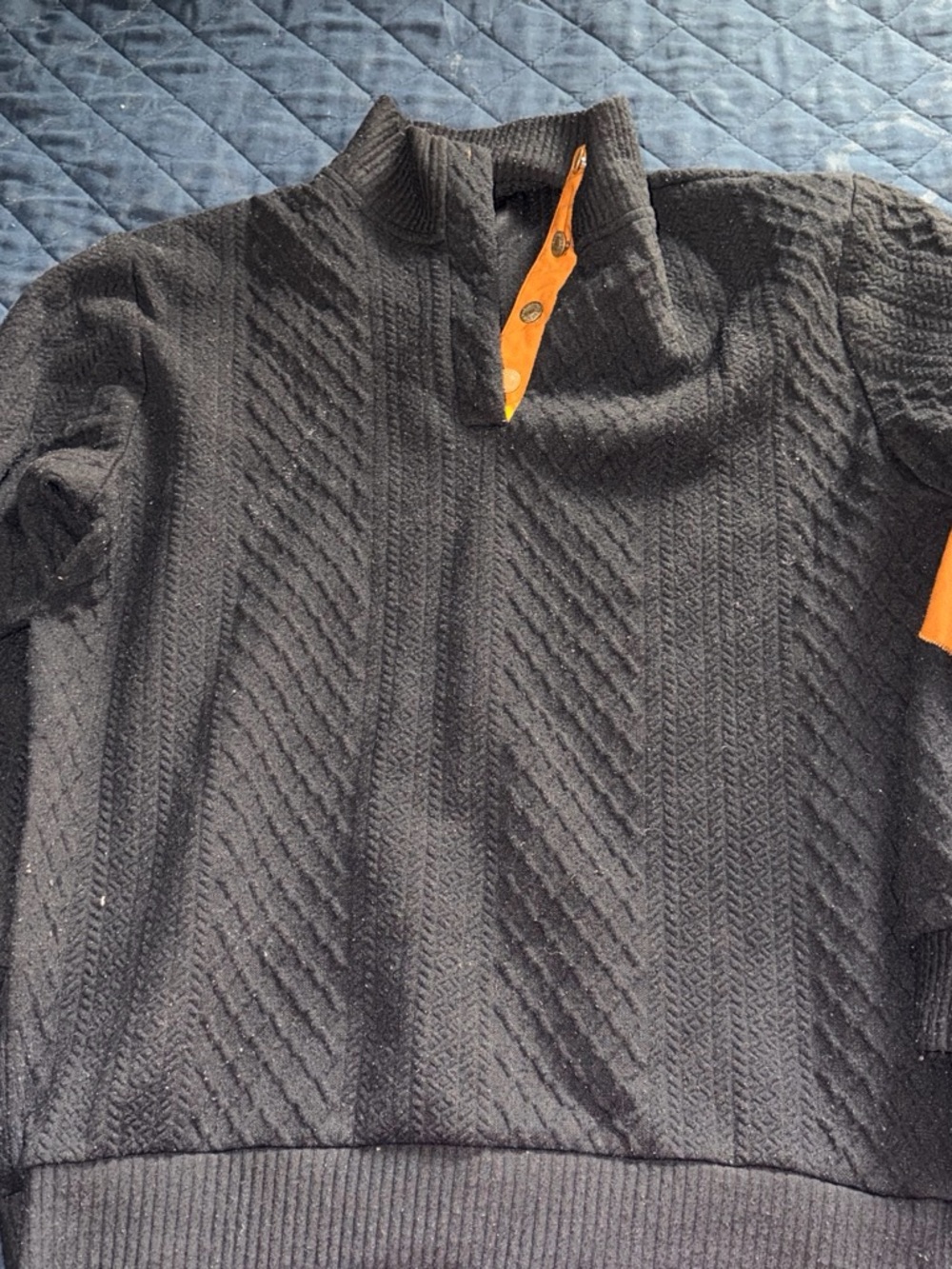 Men's Black Zip-Front Knit Sweater with Orange Accent